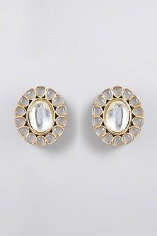 Gold Finish Grey Chandbali Earrings
