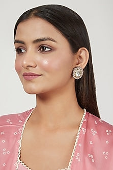 Gold Finish Grey Chandbali Earrings