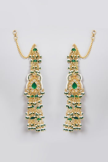 Gold Finish Green Earrings
