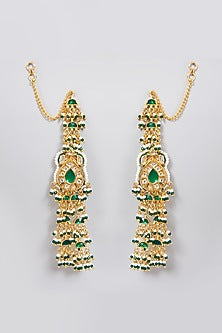 Gold Finish Green Earrings