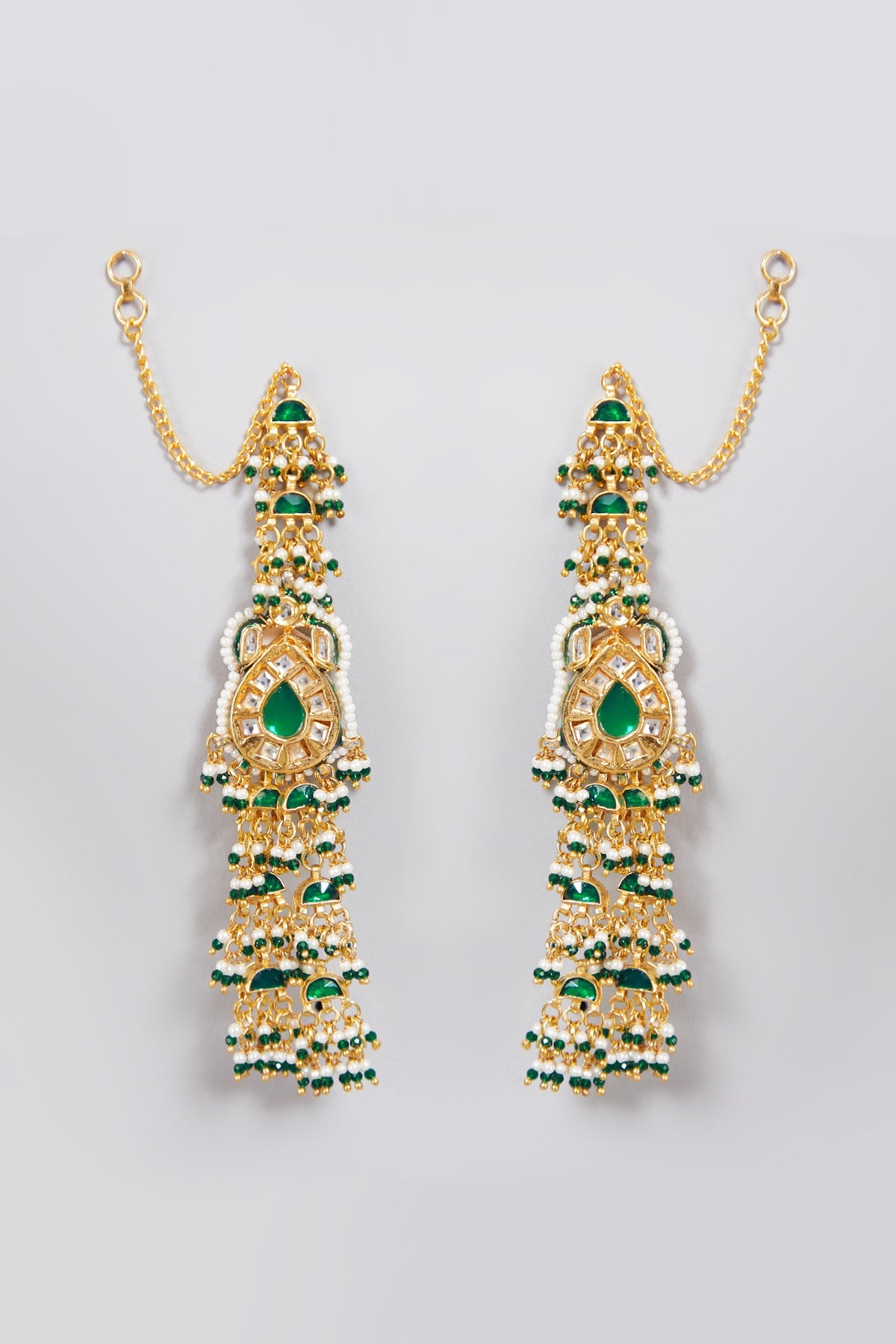 Gold Finish Green Earrings