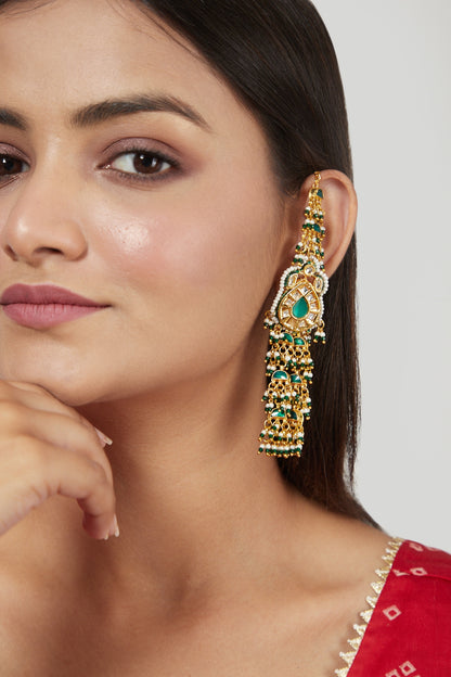 Gold Finish Green Earrings