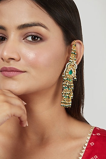 Gold Finish Green Earrings