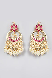 Gold Finish Pearl Chandbali Earrings