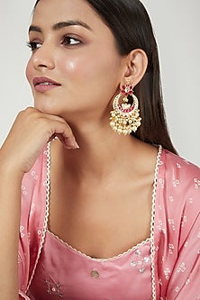 Gold Finish Pearl Chandbali Earrings