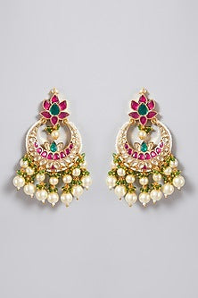 Gold Finish Green Chandbali Earrings
