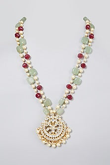 Gold Finish Beaded Long Necklace