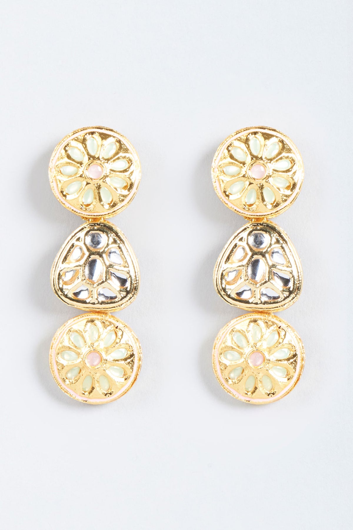 Gold Finish Mint Stone Dangler Earrings