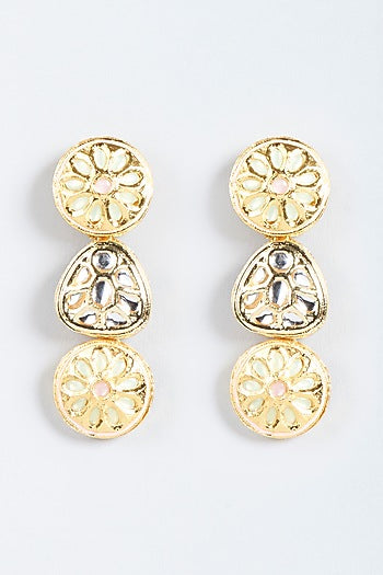Gold Finish Mint Stone Dangler Earrings