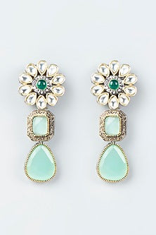 Gold Finish Turquoise Stone Stud Earrings
