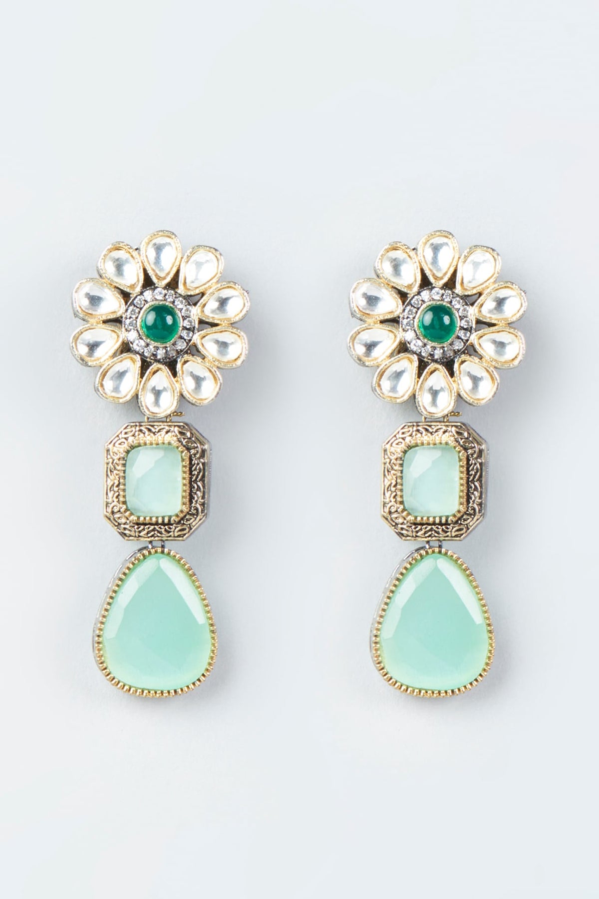 Gold Finish Turquoise Stone Stud Earrings