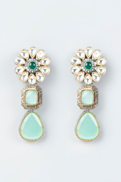 Gold Finish Turquoise Stone Stud Earrings