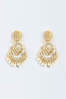 Gold Finish Pearl Chandbali Earrings