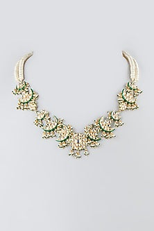 Gold Finish Necklace With Kundan Polki