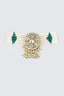Gold Finish Emerald Beaded Choker Necklace