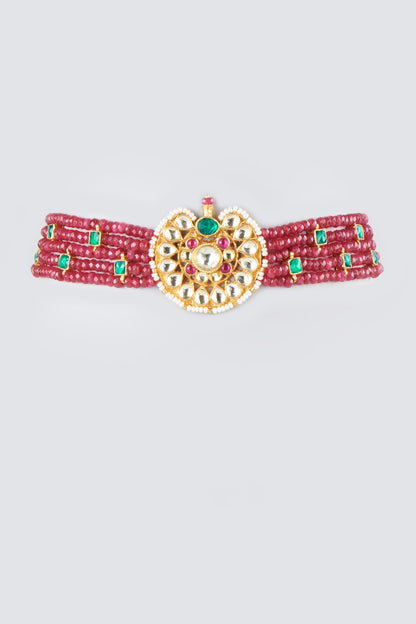 Gold Finish Choker Necklace With Pearls