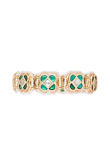 Gold Finish Semi-Precious White & Green Jadtar Bangle