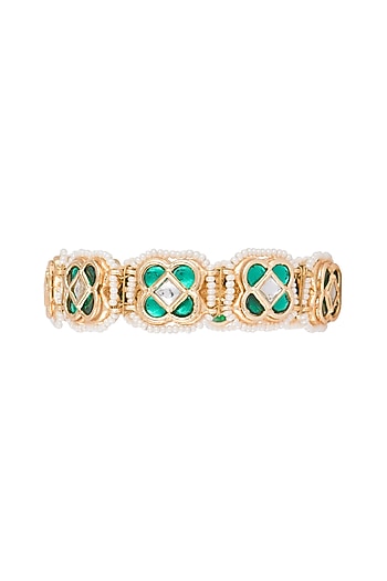 Gold Finish Semi-Precious White & Green Jadtar Bangle