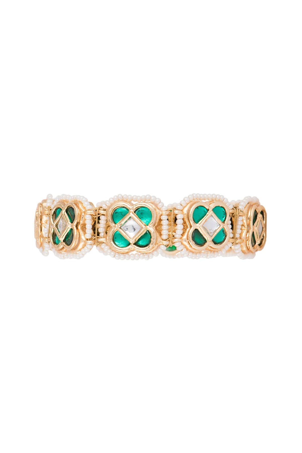 Gold Finish Semi-Precious White & Green Jadtar Bangle