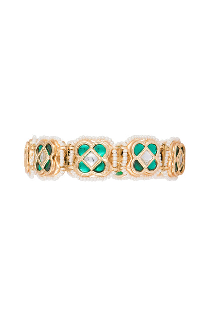 Gold Finish Semi-Precious White & Green Jadtar Bangle