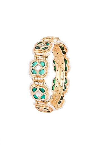 Gold Finish Semi-Precious White & Green Jadtar Bangle