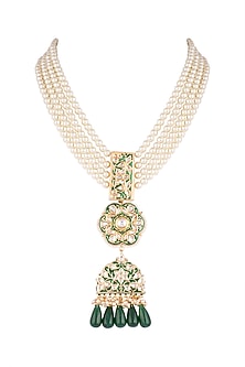 Gold Finish Green Meenakari & Thewa Jadtar Pendant Necklace