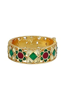 Gold Finish Kundan Polki & Ruby Bangle