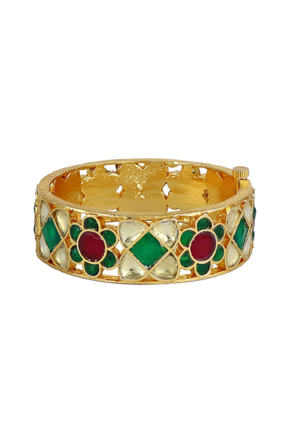 Gold Finish Kundan Polki & Ruby Bangle