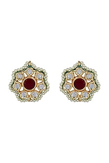 Gold Finish Ruby Stud Earrings