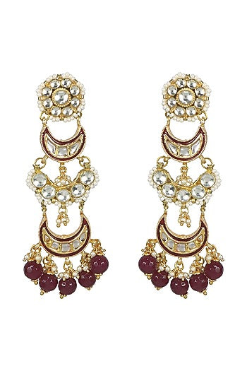 Gold Finish Red Meenakari Dangler Earrings