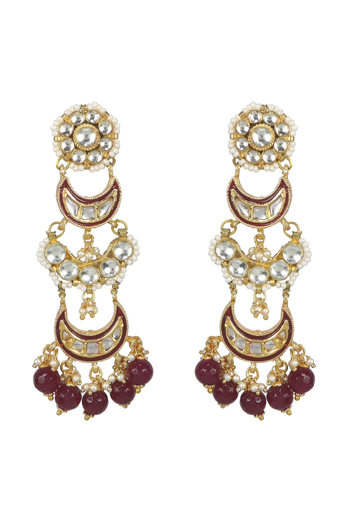 Gold Finish Red Meenakari Dangler Earrings