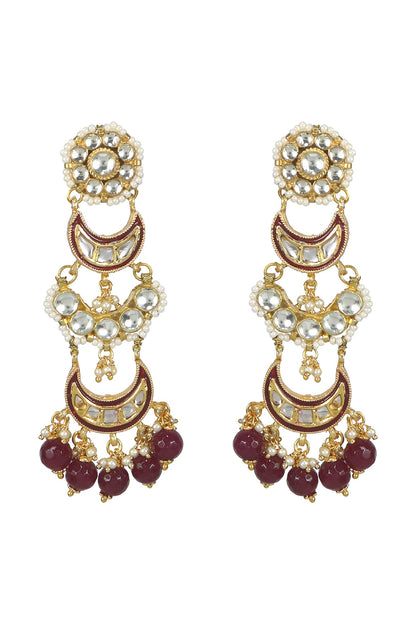 Gold Finish Red Meenakari Dangler Earrings
