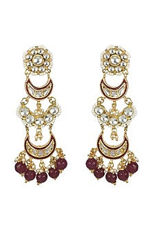 Gold Finish Red Meenakari Dangler Earrings