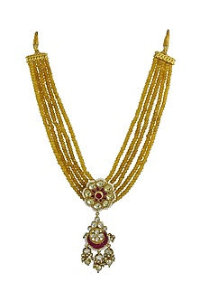 Gold Finish Yellow Semi-Precious Beaded Long Necklace
