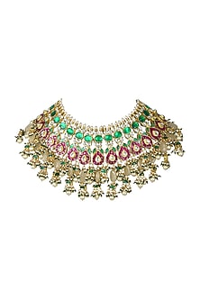 Gold Finish Emerald & Ruby Choker Necklace