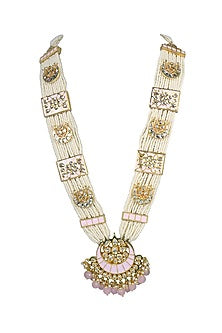 Gold Finish Enamelled Pearl Long Necklace