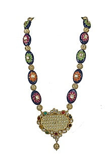 Gold Finish Navratna Beaded Long Necklace