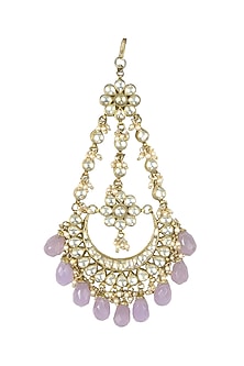 Gold Finish Purple Drop Maangtikka