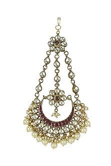 Gold Finish Red Meenakari Pearl Drop Maangtikka