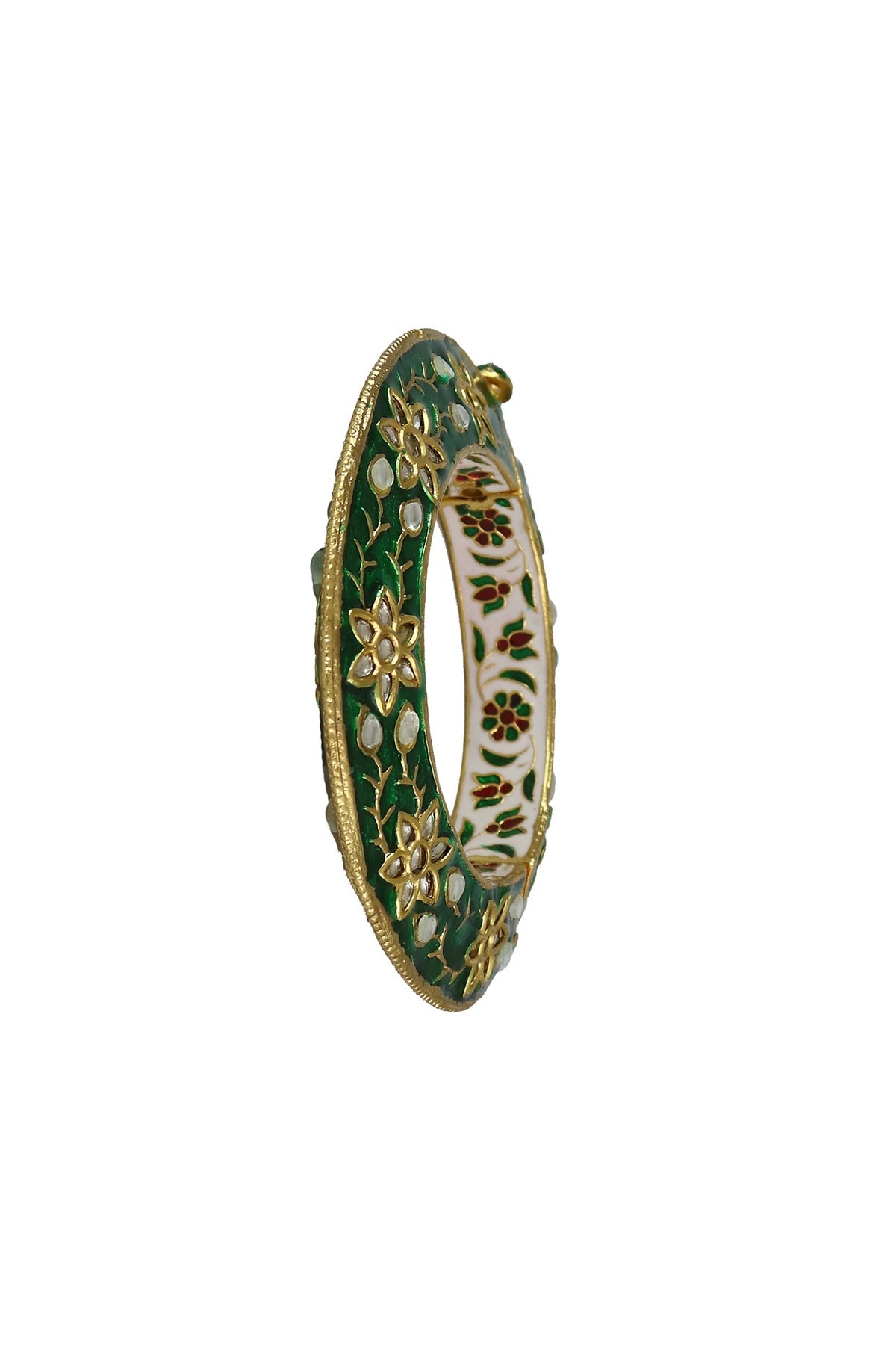 Gold Finish Green Meenakari Kundan Polki Bangle