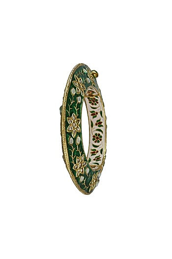 Gold Finish Green Meenakari Kundan Polki Bangle
