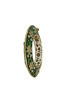 Gold Finish Green Meenakari Kundan Polki Bangle