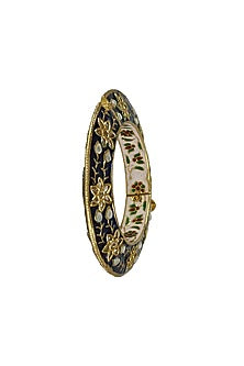 Gold Finish Blue Meenakari Kundan Polki Bangle