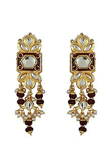 Gold Finish Kundan Polki Meenakari Chandbali Earrings