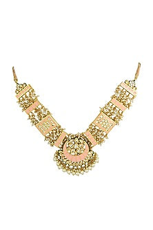 Gold Finish Kundan Polki Meenakari Pendant Necklace