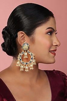 Gold Finish Red Kundan Polki Chandbaali Earrings