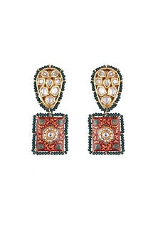 Gold Finish Kundan Polki Meenakari Dangler Earrings