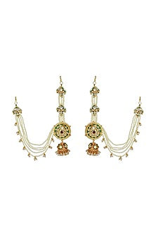 Gold Finish Pearl Green Meenakari Earrings