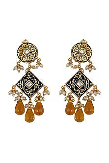 Gold Finish Black Meenakari Earrings