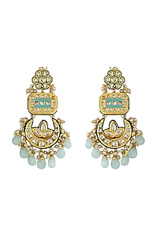 Gold Finish Kundan Polki Meenakari Earrings